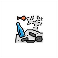 A bottle and a rock are sitting on the ground vector