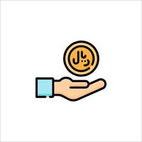 Hand holding a coin icon on white background vector