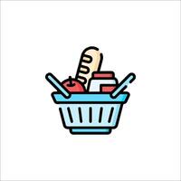 A basket with food and a knife in it vector