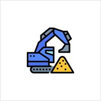 A construction machine with a shovel and a pile of dirt vector