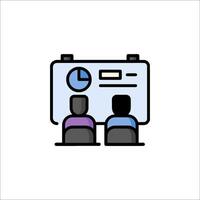 Two people are sitting at a table with a clock on the wall vector