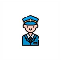 A blue and white icon of a man in a uniform vector