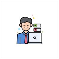 A man with a laptop and a check mark icon vector