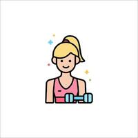 A woman with a dumbbell icon vector