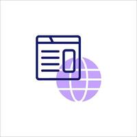 A purple icon with a globe and a paper vector