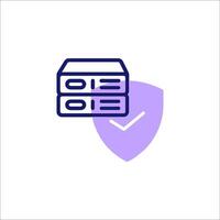 A purple icon with a server and a check mark vector