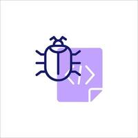 A bug with a purple background and a purple arrow vector