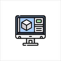 A computer monitor with a cube on it vector