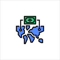 A world map with a dollar sign on it vector