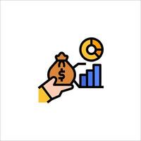 A hand holding a bag with money and a graph vector