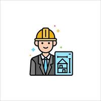 A man in a hard hat holding a blueprint vector