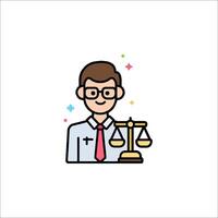 A man holding a scale of justice icon vector