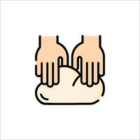 Hands holding a dough icon on a white background vector