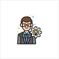 A man in a suit holding a light bulb icon vector