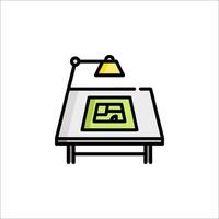 A drawing table with a lamp on it vector