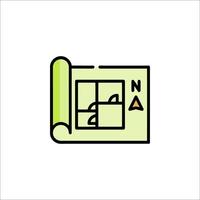 A green and white icon of a map and a pencil vector