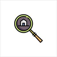 Magnifying glass icon with house and house under it vector
