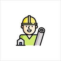 A man in a hard hat holding a roll of paper vector