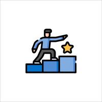 A man is climbing up a ladder to reach a star vector