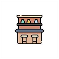 A bar with a counter and shelves on top vector