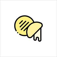 A yellow and black icon of a slice of pizza vector