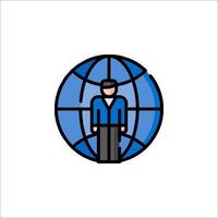 A man standing in front of a globe icon vector