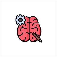 Brain icon with gears and pencil vector