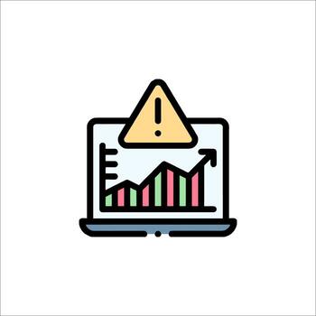 A laptop with a graph on it and a warning sign vector