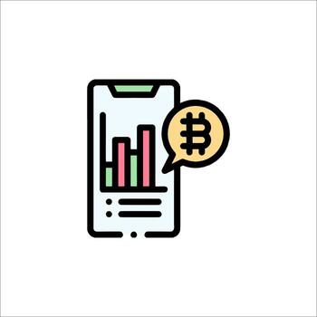 Bitcoin icon with a speech bubble and a graph vector