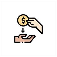 A hand giving a coin to another hand vector