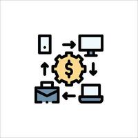 A money icon with a computer, laptop, and other items vector
