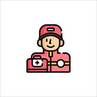 An icon of a man in a red uniform holding a first aid kit vector