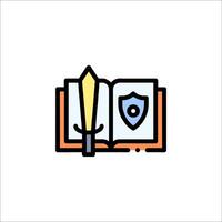 An open book with a shield and sword vector