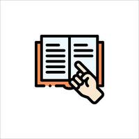 Hand pointing at a book icon vector