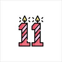 Birthday candles with number 11 in the shape of a number vector