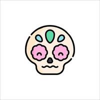 A sugar skull with pink flowers on it vector