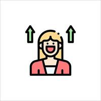 A woman with an arrow pointing up and another pointing down vector
