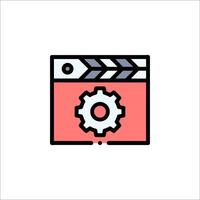 A movie reel icon with gears and a clock vector