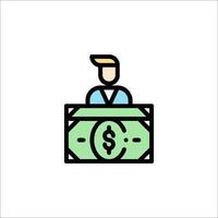 A man sitting at a desk with money in front of him vector