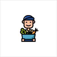 A man holding a bowl of vegetables in a cartoon style vector