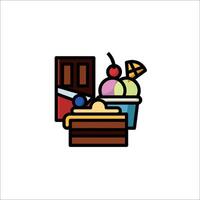 A colorful icon of a box with ice cream and cake vector