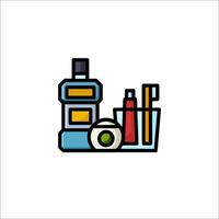A bottle of toothpaste, toothbrush and toothpaste tube icon vector