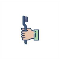 A hand holding a toothbrush icon vector