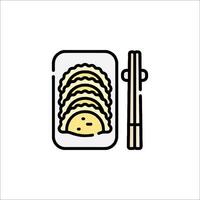 A line drawing of a plate with dumplings and chopsticks vector