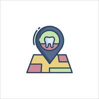 A tooth is on a map with a pin pointing to it vector
