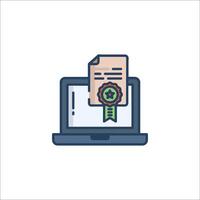 A laptop with a certificate icon on it vector