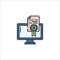 A computer monitor with a certificate icon vector