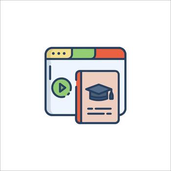 A graduation cap and a book on a computer screen vector