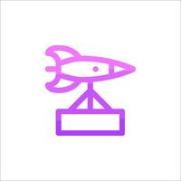 A purple line icon of a rocket on top of a pedestal vector