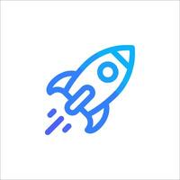A rocket ship icon with a blue line vector